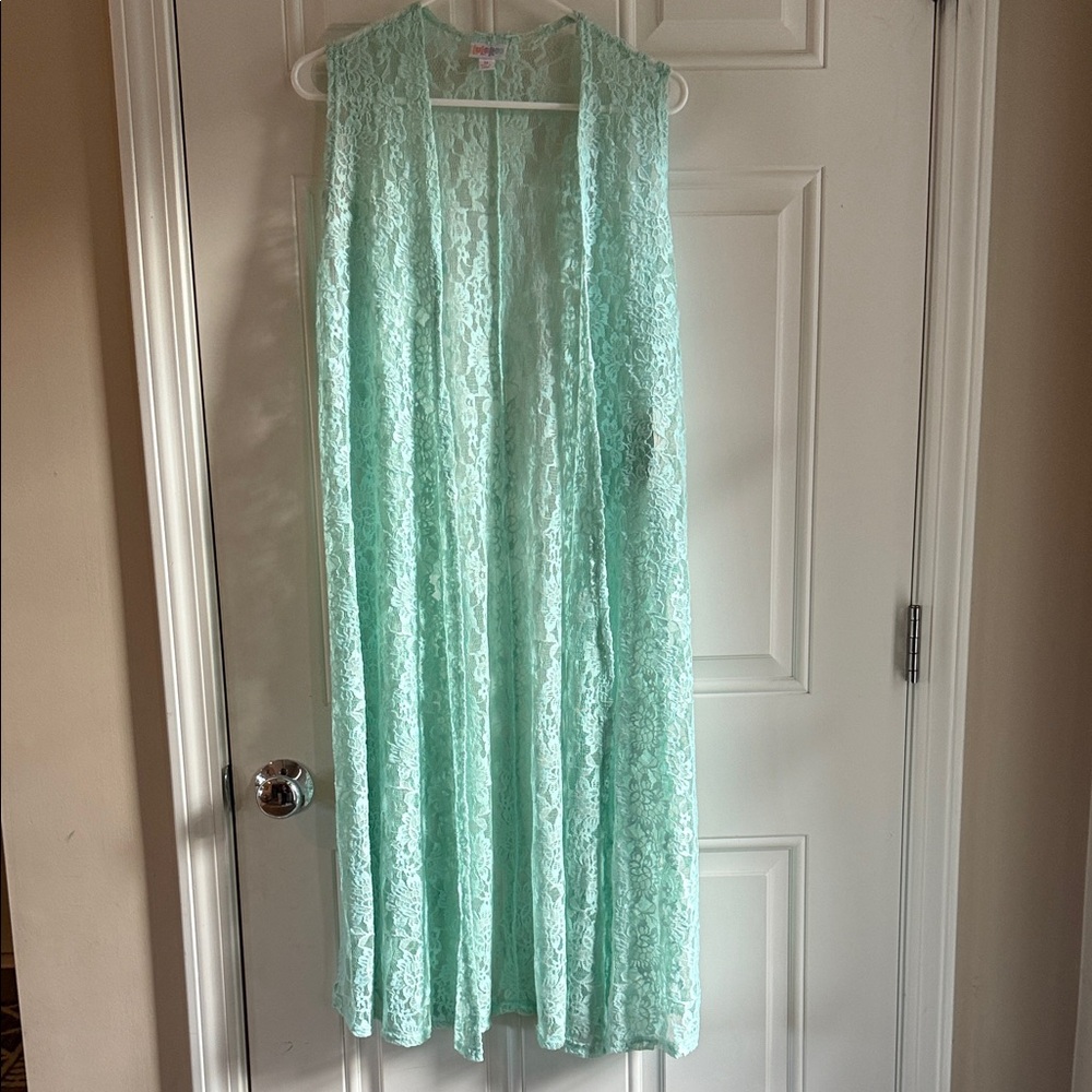 LuLaRoe Mint Lace Sleeveless Long Cardigan
